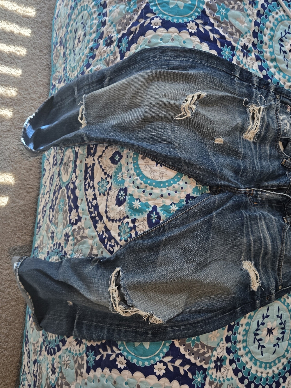 Ag Adriano Goldschmied Distressed Dark Blue Ripped Jeans